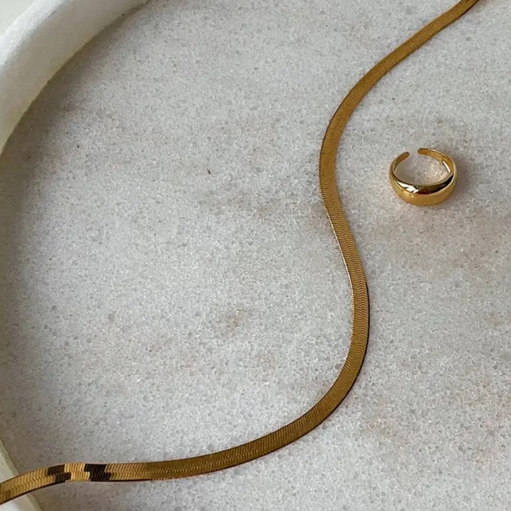 Oak and Luna Herringbone Slim Chain Necklace - 18k Gold Vermeil - 16 inches
